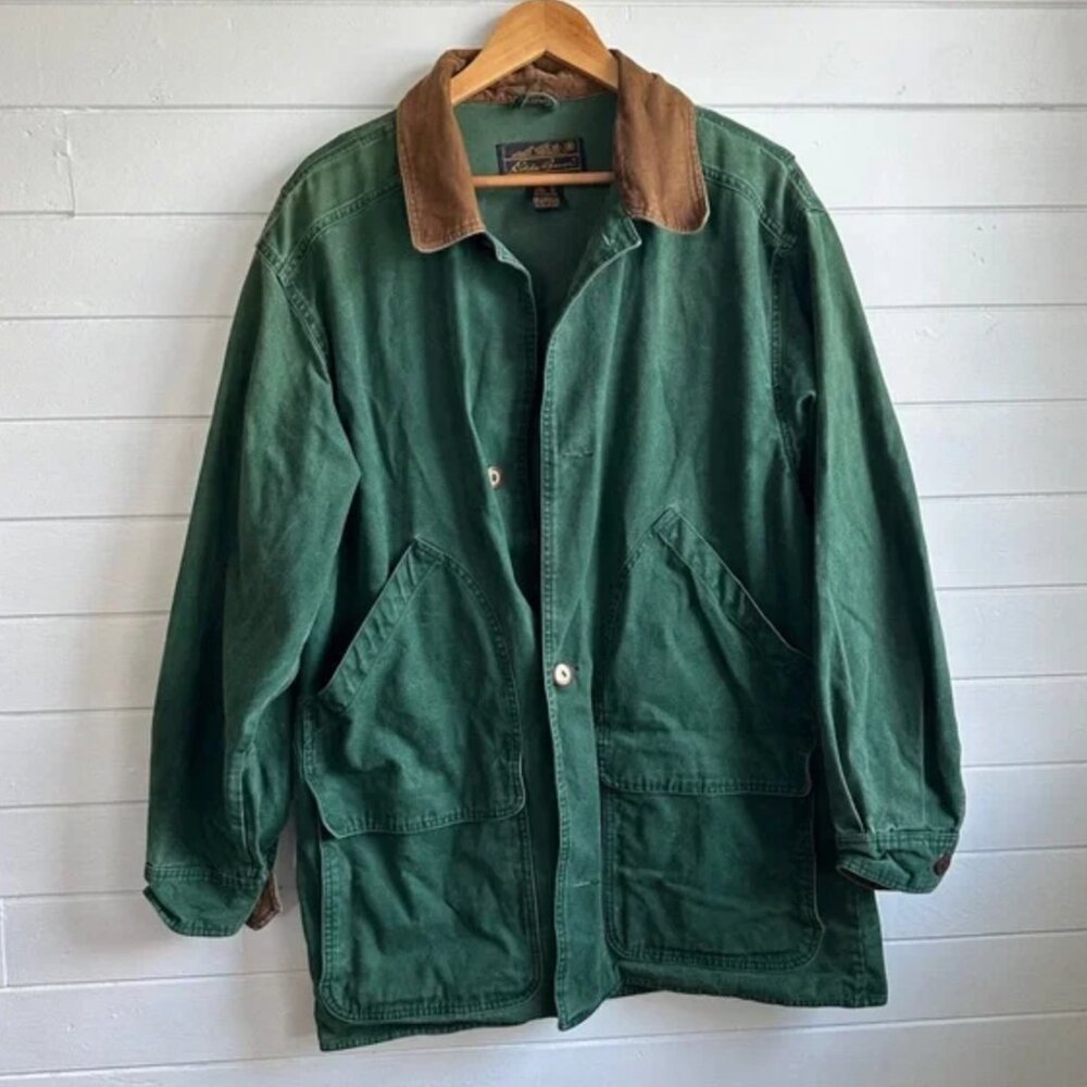 VTG Eddie Bauer Chore Coat Forest Green Corduroy Collar